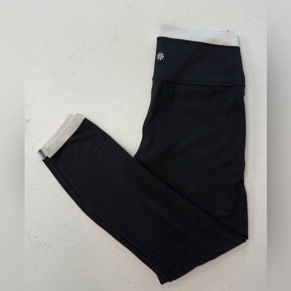 Athleta Transcend Tipped 7/8 Tight Leggings Black Cream M - Picture 1 of 8